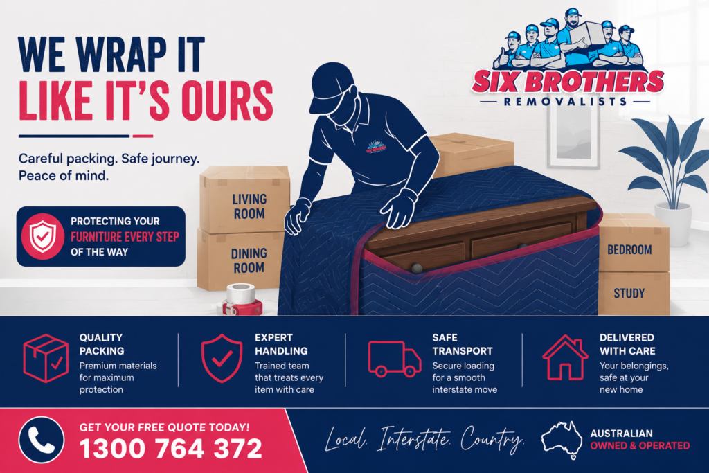 Moving interstate from Sydney to Brisbane with Six Brothers furniture wrapping and safe packing care