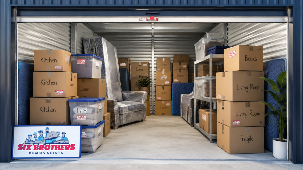 Storage unit checklist for interstate movers by Six Brothers Removalists showing a labelled storage unit