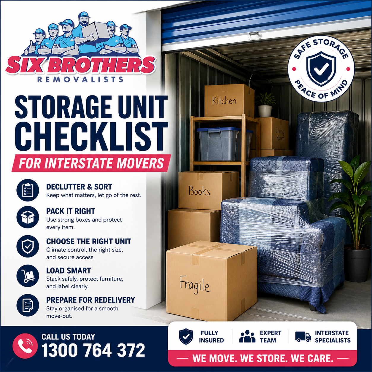 Storage unit checklist for interstate movers by Six Brothers Removalists with packing and storage tips