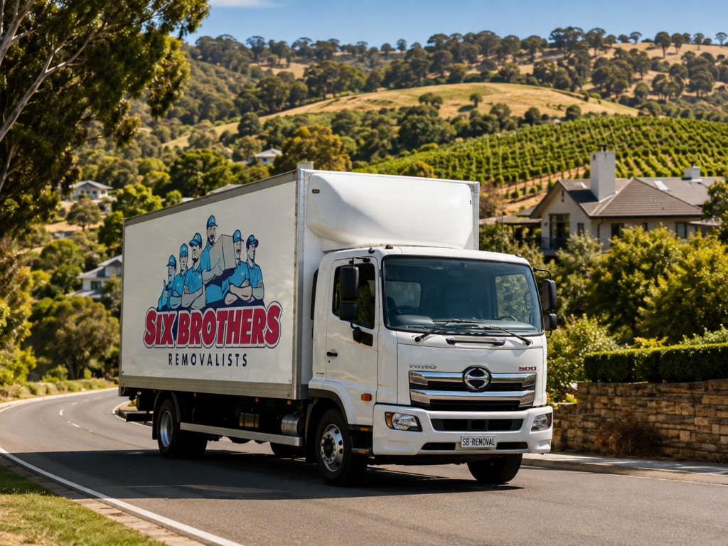 Sydney to Adelaide moving costs image by Six Brothers Removalists showing a truck on a suburban Adelaide street.