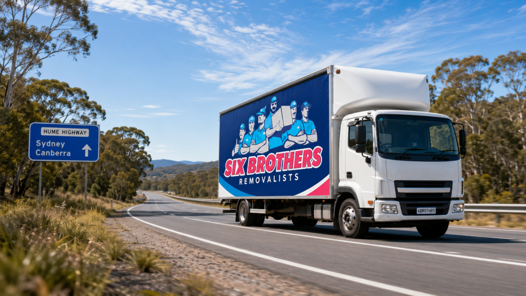 Moving interstate from Sydney to Canberra with Six Brothers Removalists truck on the Hume Highway