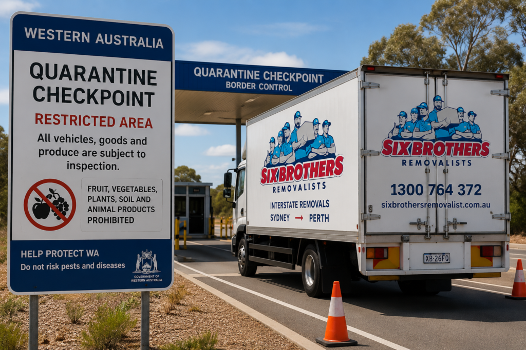 Sydney to Perth removalists truck at a WA quarantine checkpoint by Six Brothers Removalists.