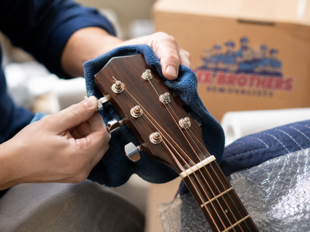 How to move musical instruments interstate by preparing a guitar safely with Six Brothers Removalists.