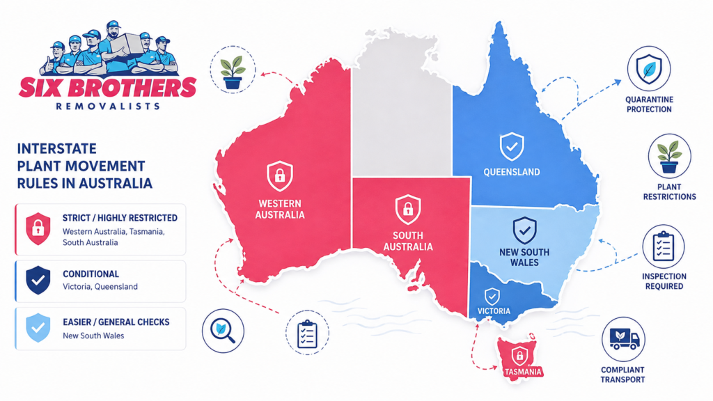 How to move plants interstate map showing Australian state plant rules by Six Brothers Removalists