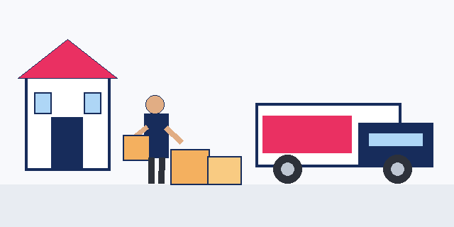 Animated interstate moving day access problems guide by Six Brothers Removalists, showing a mover, boxes and truck.