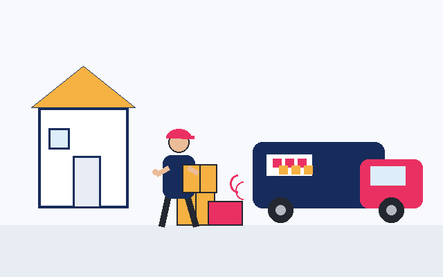Animated apartment removalists Sydney moving boxes to a truck for Six Brothers Removalists.