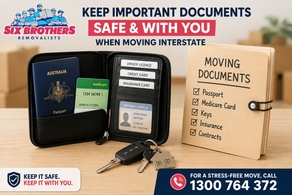 Valuables to keep when moving interstate, including passport, Medicare card and keys, by Six Brothers Removalists.