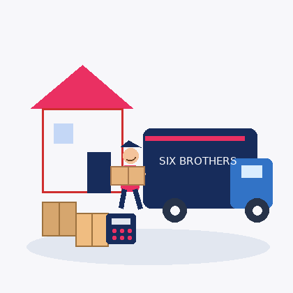 Animated GIF illustrating DIY house move equipment costs, featuring moving boxes, a truck and Six Brothers Removalists.