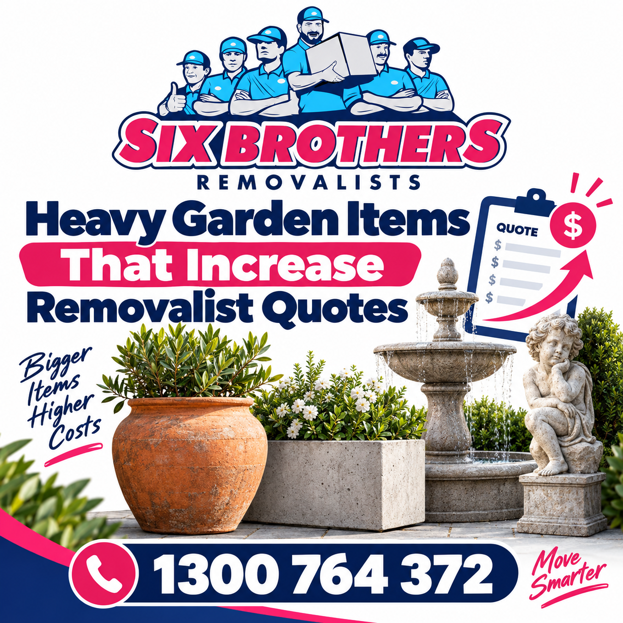 Heavy garden items that increase removalist quotes featured image by Six Brothers Removalists with phone 1300 764 372.