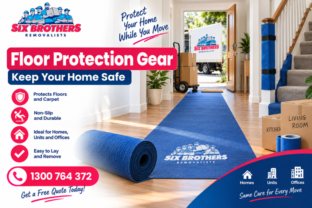 Six Brothers Removalists shows floor protection gear, part of house move equipment most DIYers forget to hire.