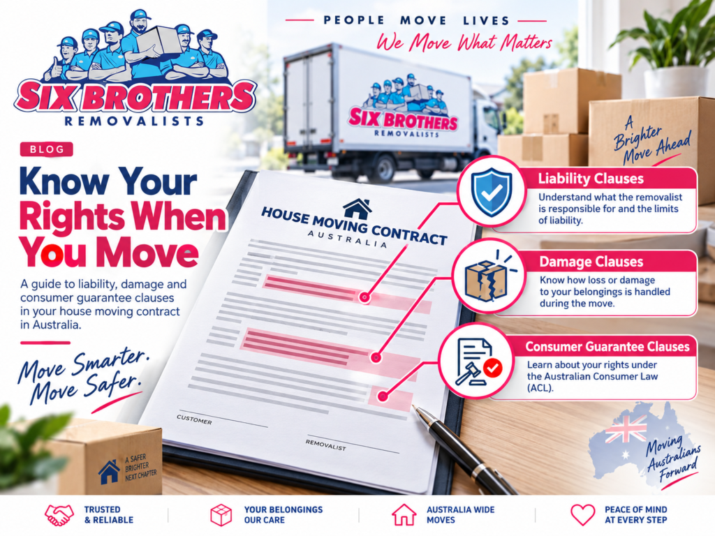 House moving contract Sydney section image by Six Brothers Removalists about liability, damage and consumer rights.