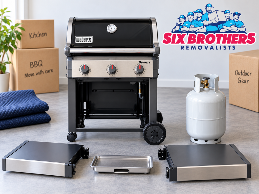 House removalist extra charges image by Six Brothers Removalists showing a clean BBQ, shelves, drip tray and gas bottle.