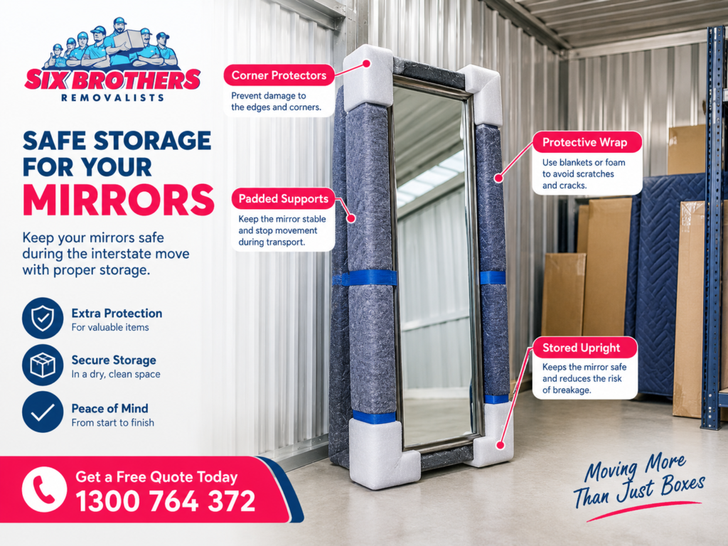 How to move mirrors interstate with upright padded storage by Six Brothers Removalists to help prevent cracks and damage.
