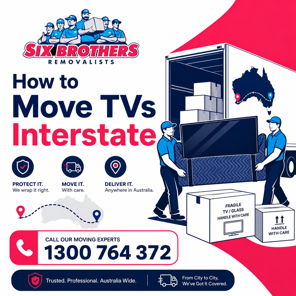 How to move TVs interstate safely with Six Brothers Removalists using secure packing, transport and delivery