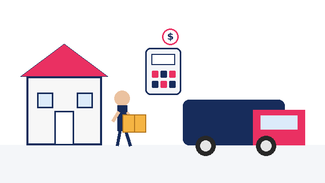 Animated guide to Outer Sydney moving costs with boxes, calculator and truck by Six Brothers Removalists