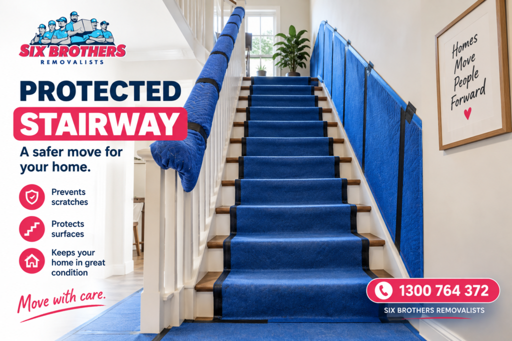 Protected stairway photo showing the hidden family cost of DIY house moves by Six Brothers Removalists.