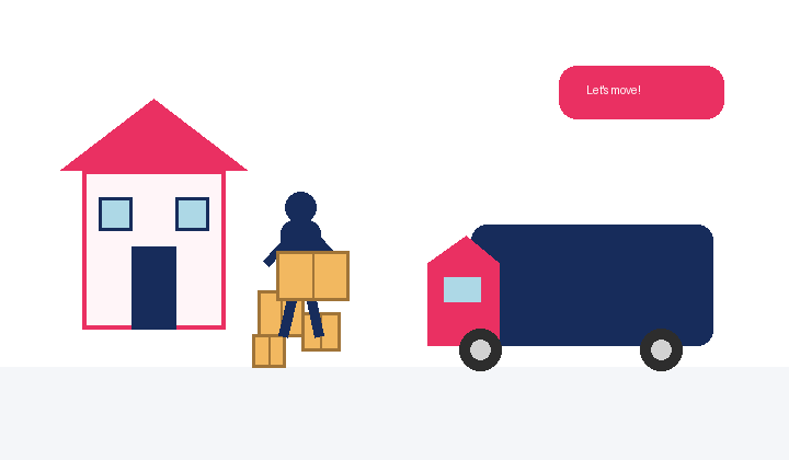 Moving house yourself animated GIF by Six Brothers Removalists showing boxes, a mover, and a removals truck.