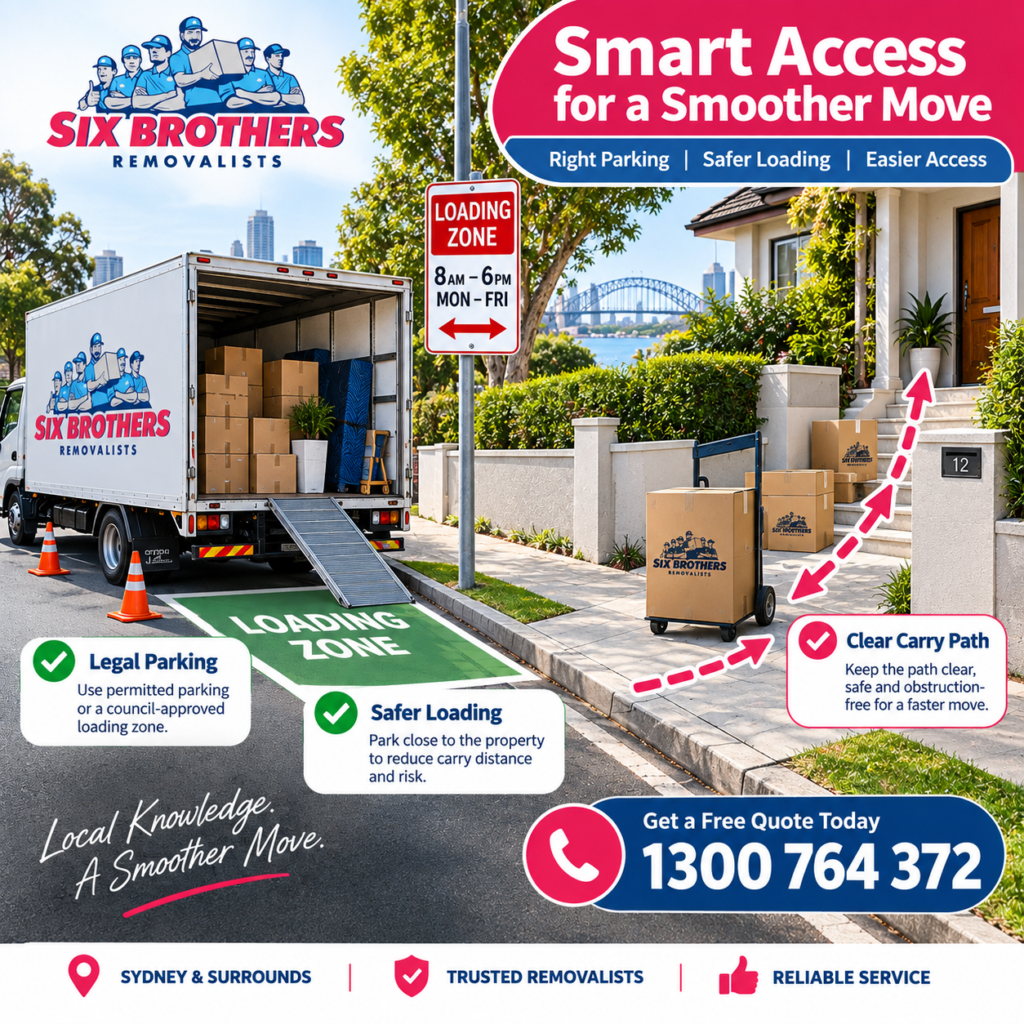 Sydney removalist invoice audit image by Six Brothers Removalists showing parking, loading zone and carry path.