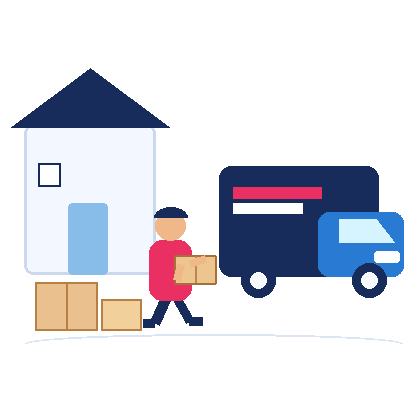 DIY house removal Sydney animated mover GIF by Six Brothers Removalists showing boxes and moving truck