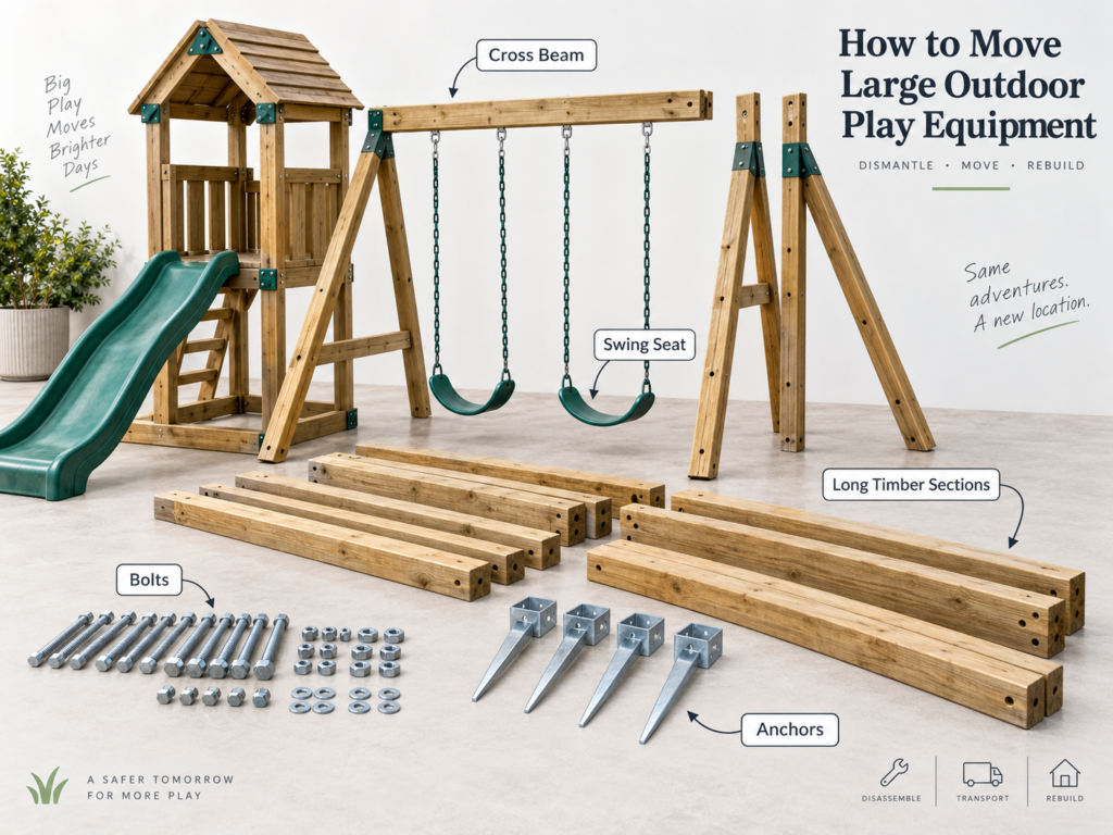 Labelled swing-set dismantling image for trampoline moving cost Sydney by Six Brothers Removalists