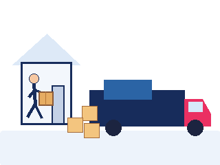 Animated whole-house removalist booking GIF by Six Brothers Removalists with mover, boxes and removals truck.