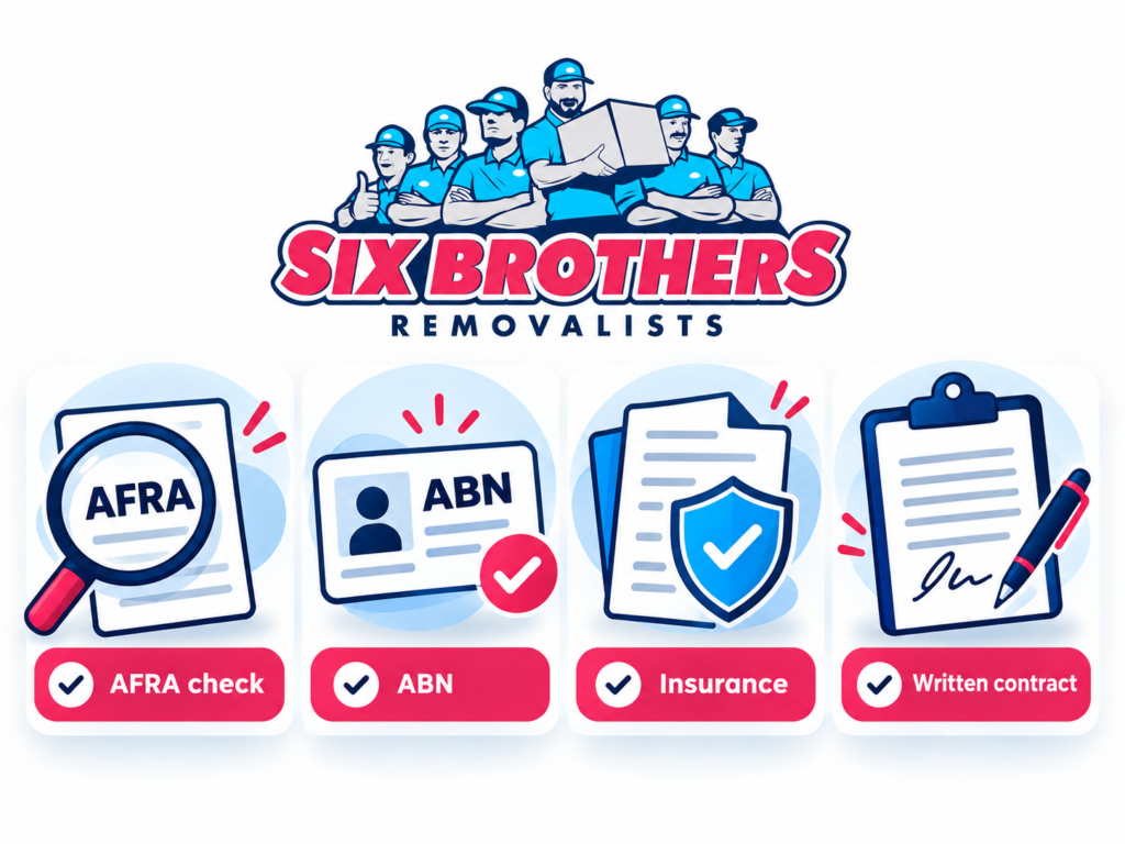 Five-bedroom house removalist Sydney credential checks by Six Brothers Removalists for AFRA, ABN, insurance and contracts