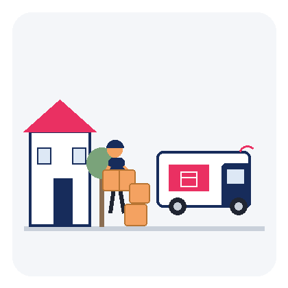 Five-bedroom house removalist Sydney animated GIF by Six Brothers Removalists showing a mover, boxes and removal truck
