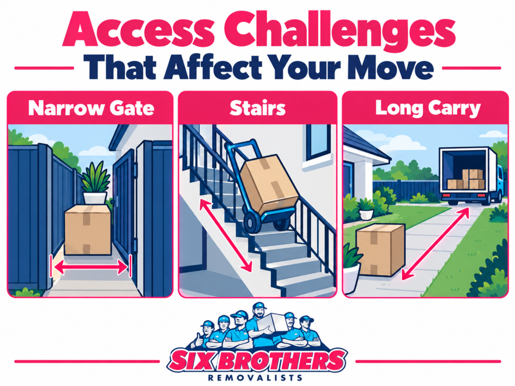 Garden shed outdoor move checklist Sydney by Six Brothers Removalists showing narrow gates, stairs and long carry routes.