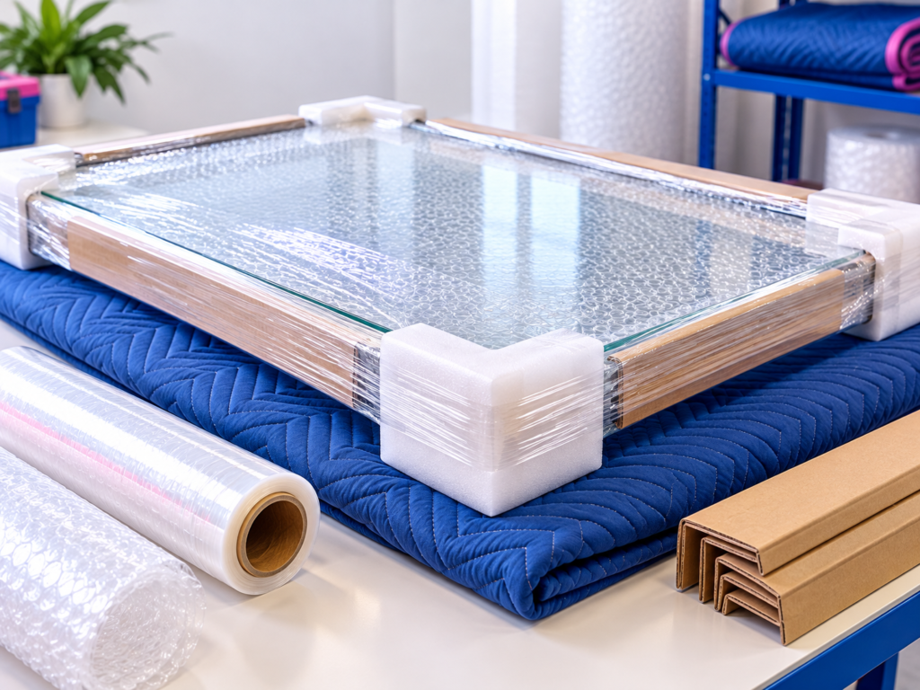 Outdoor Furniture Wrapping Materials for Sydney Heat by Six Brothers Removalists, showing a glass tabletop with foam corner guards