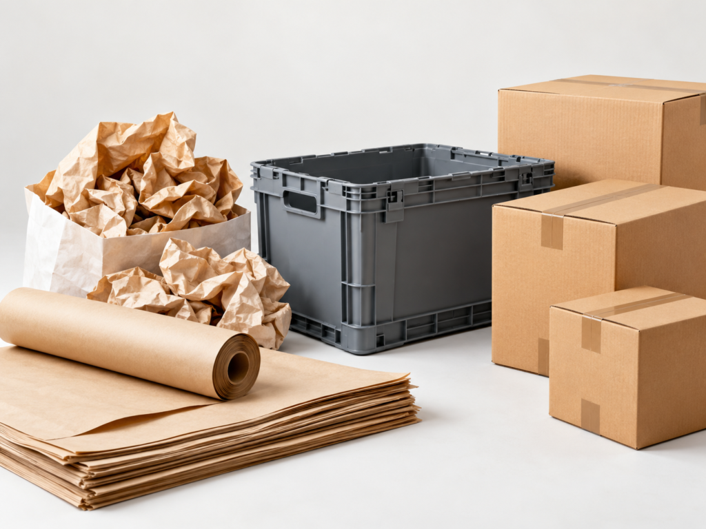 Heavy-duty packing materials for moving house, including kraft paper, plastic crates and boxes | Six Brothers Removalists