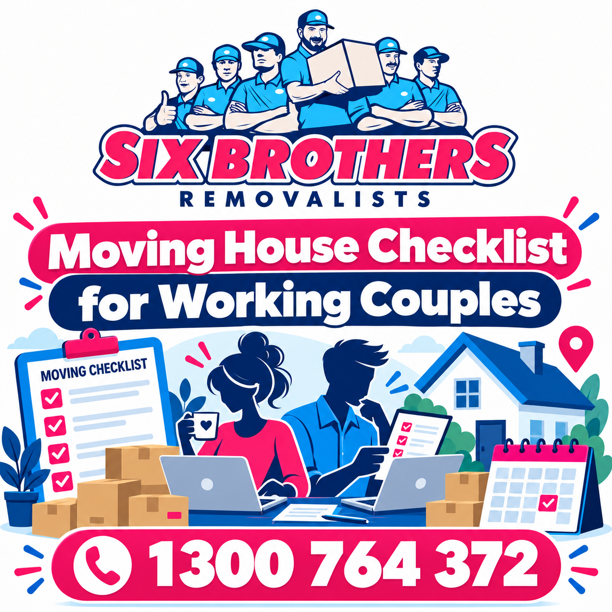 Moving house checklist for working couples featuring planning silhouettes by Six Brothers Removalists