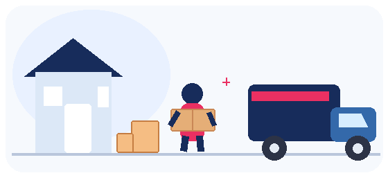 Packing equipment for multi-storey houses by Six Brothers Removalists, animated with moving boxes and a removals truck.