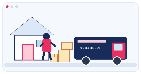 Animated six month moving house checklist by Six Brothers Removalists showing a removalist carrying boxes towards a moving truck.