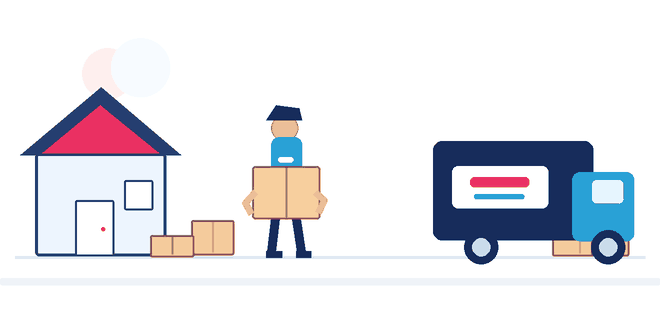 Moving crates Sydney GIF by Six Brothers Removalists showing a removalist carrying boxes towards a moving truck.