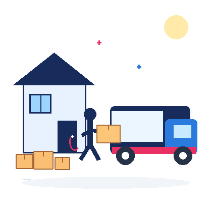 Animated Sydney house removalist checklist illustration by Six Brothers Removalists showing boxes and a moving truck