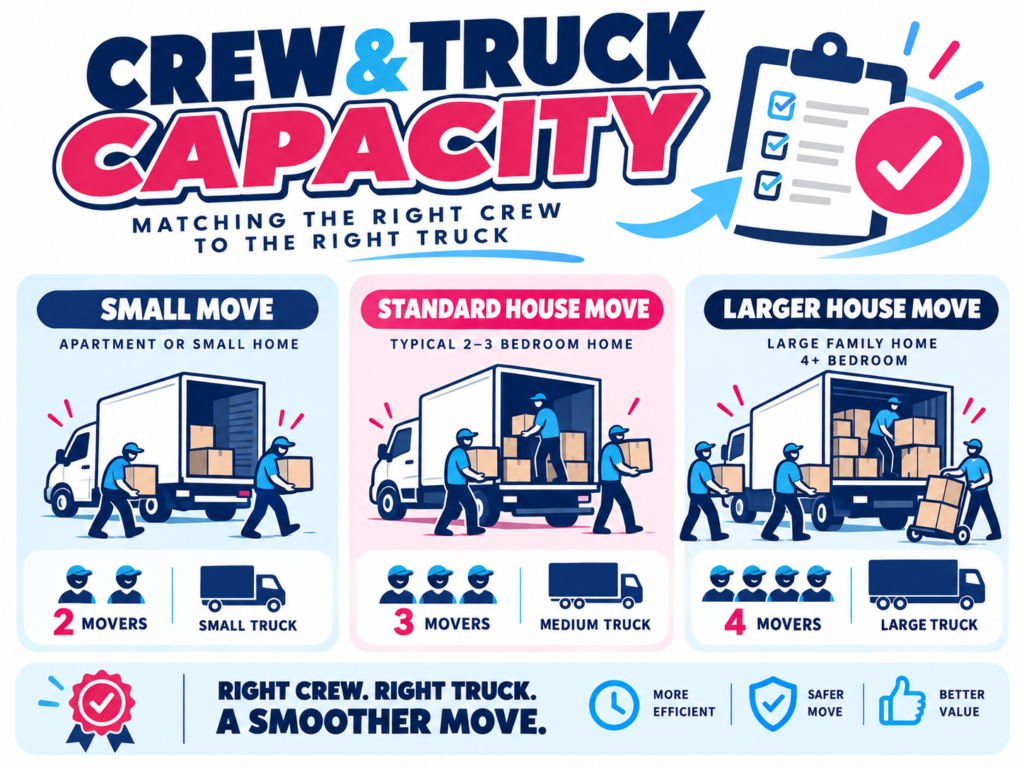 Sydney house removalist checklist crew and truck capacity graphic by Six Brothers Removalists for move planning.