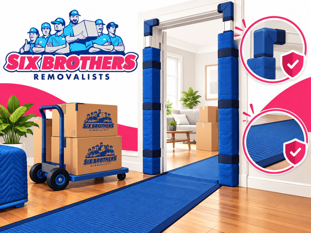 Sydney house removalist equipment checklist showing floor and doorframe protection by Six Brothers Removalists.