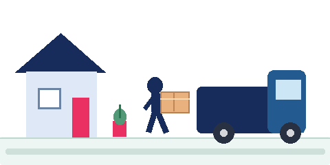 Pre-move yard and garden prep animation by Six Brothers Removalists showing a removalist carrying a box to a truck.