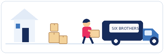 Animated premium packing services Sydney illustration showing a removalist moving boxes – Six Brothers Removalists